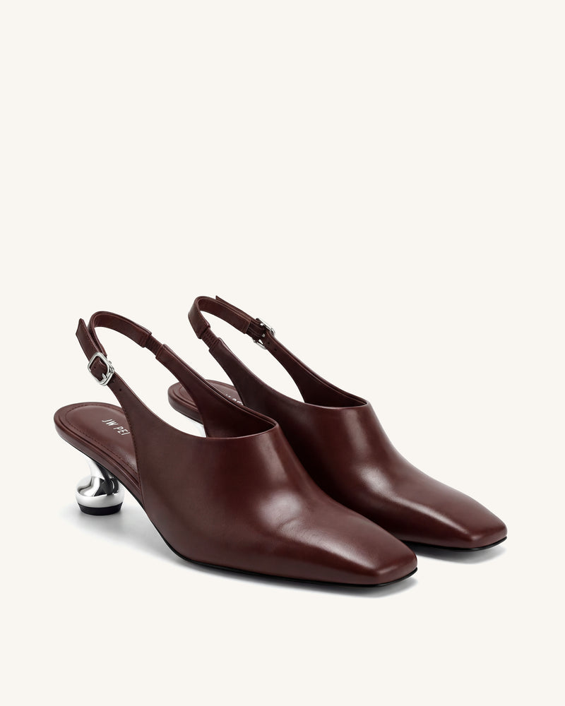 Hannah Sculptural Heel Slingback Pumps - Burgundy
