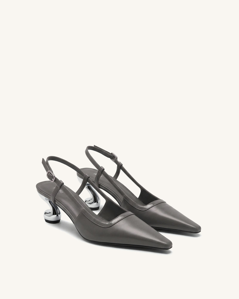 Hannah Sculptural Heel T-Strap Slingback Pumps - Gray