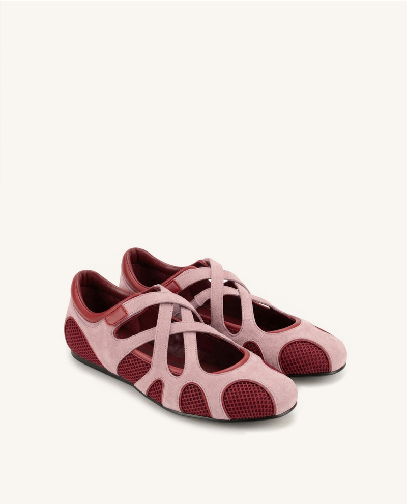 Thalia Mesh Panel Multi-Strap Ballet Flats - Dusty Rose