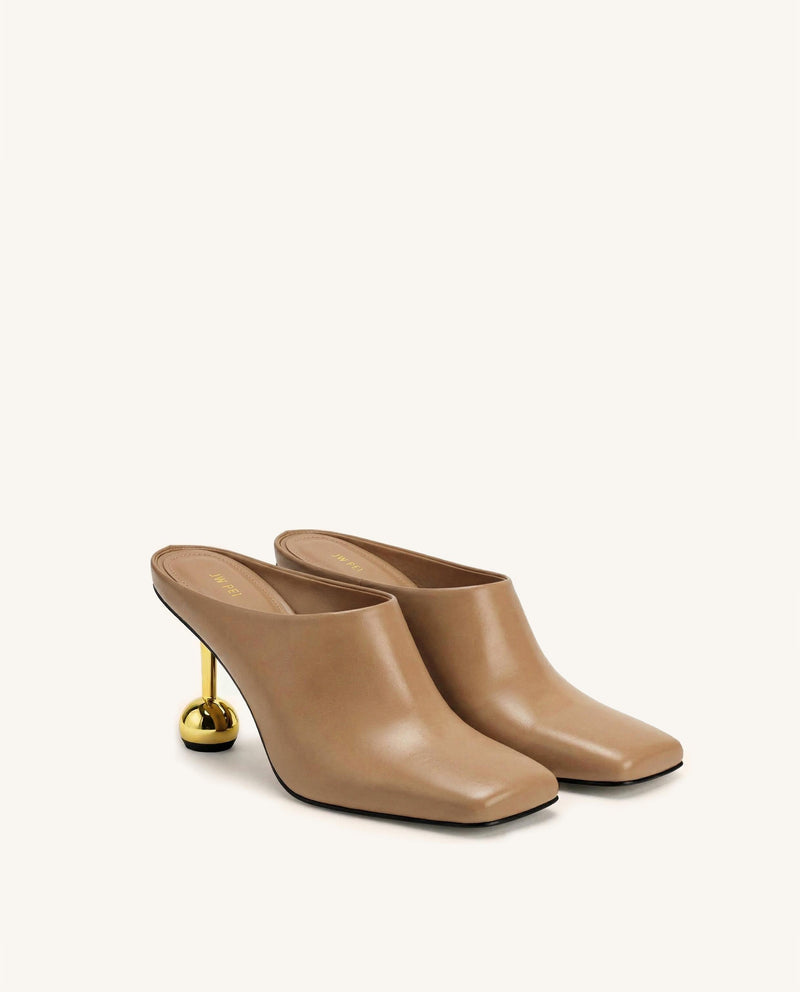 Sofia Square Toe Mule Heels - Khaki