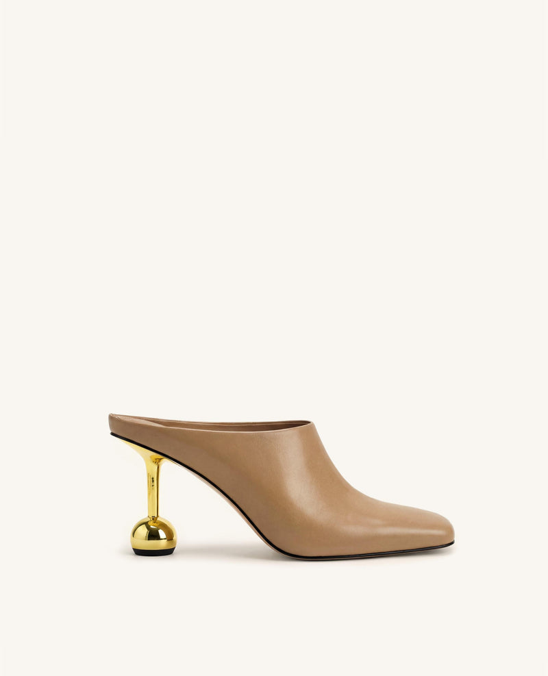 Sofia Square Toe Mule Heels - Khaki