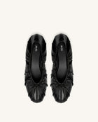 Solenne Ruched Drawstring Ballet Flats - Black
