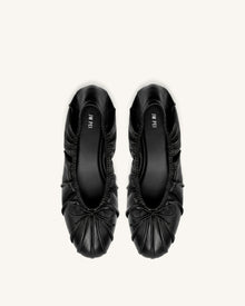 Solenne Ruched Drawstring Ballet Flats - Black