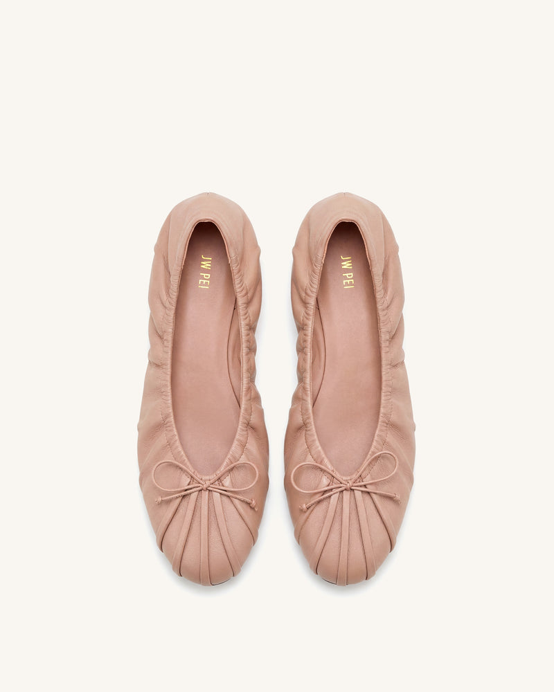 Elara Ruched Drawstring Ballet Flats - Pink