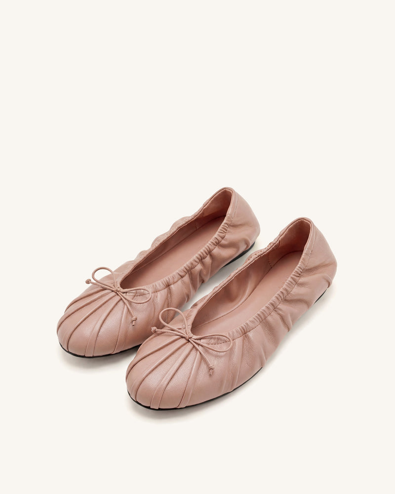 Elara Ruched Drawstring Ballet Flats - Pink