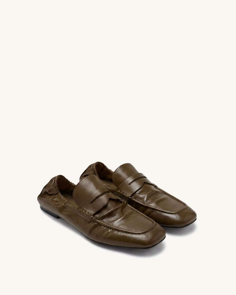 Rowan Pleated Flat Loafers - Brown