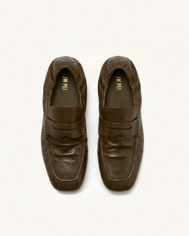 Rowan Pleated Flat Loafers - Brown