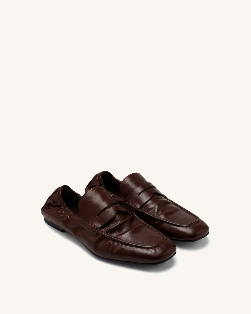 Rowan Pleated Flat Loafers - Deep Burgundy