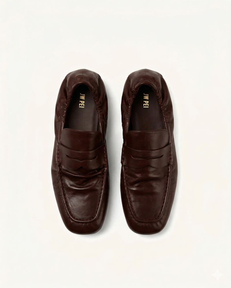 Rowan Pleated Flat Loafers - Deep Burgundy