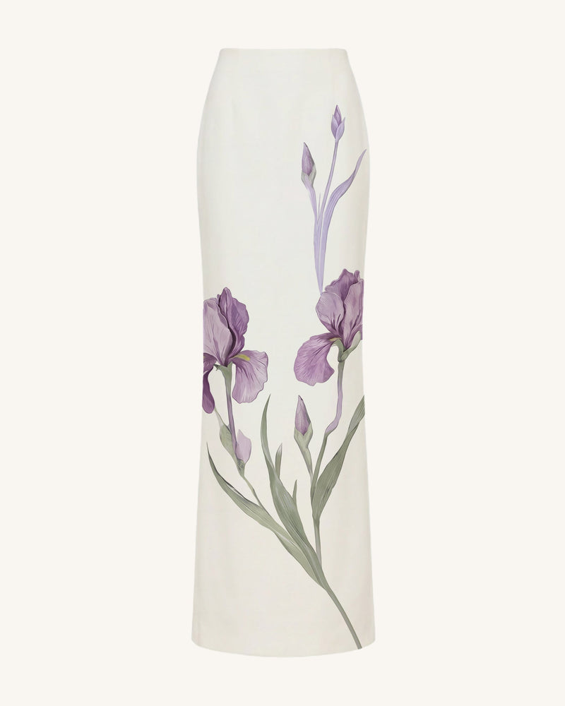 Iris Motif Maxi Skirt - White