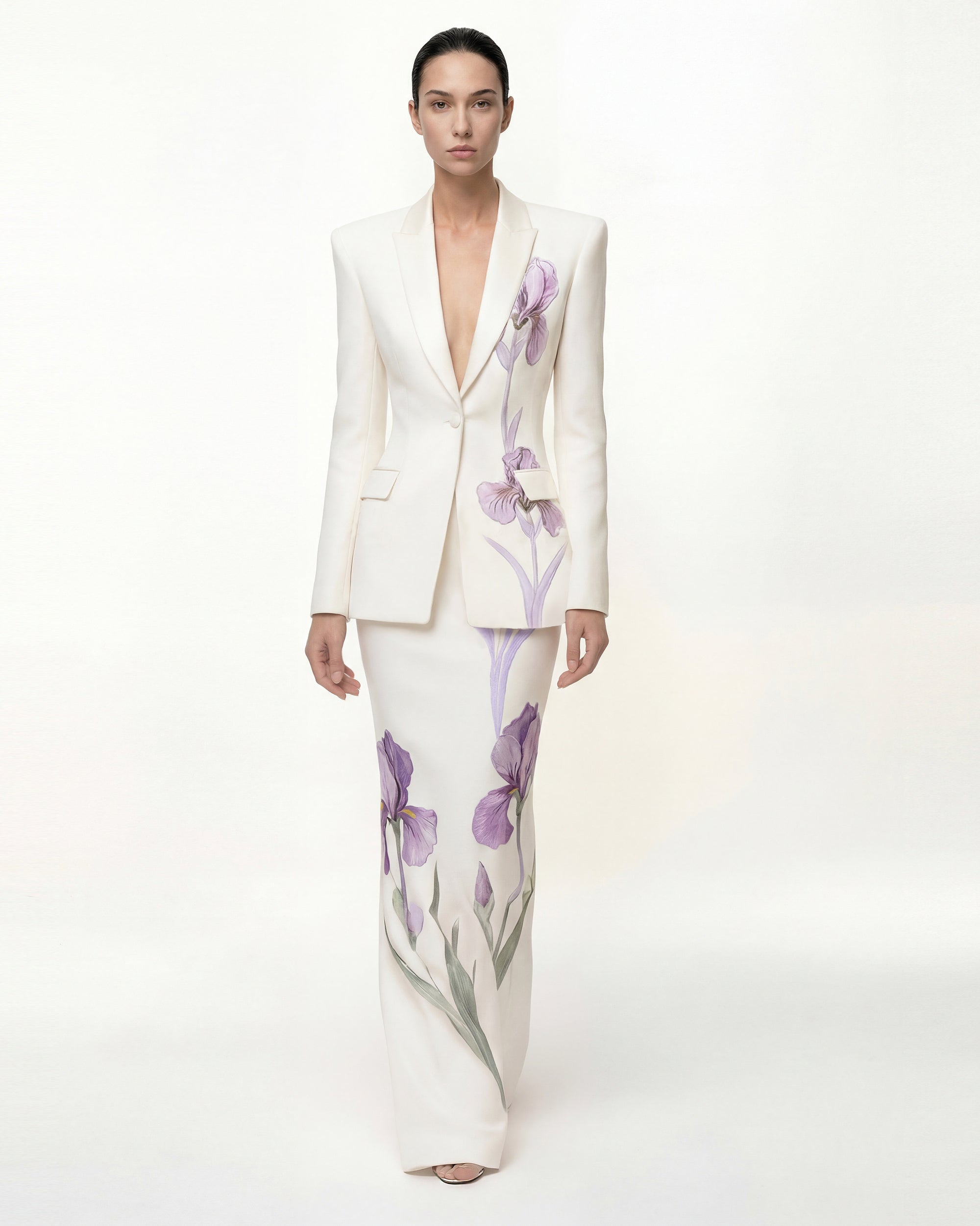 Iris Motif Maxi Skirt - White