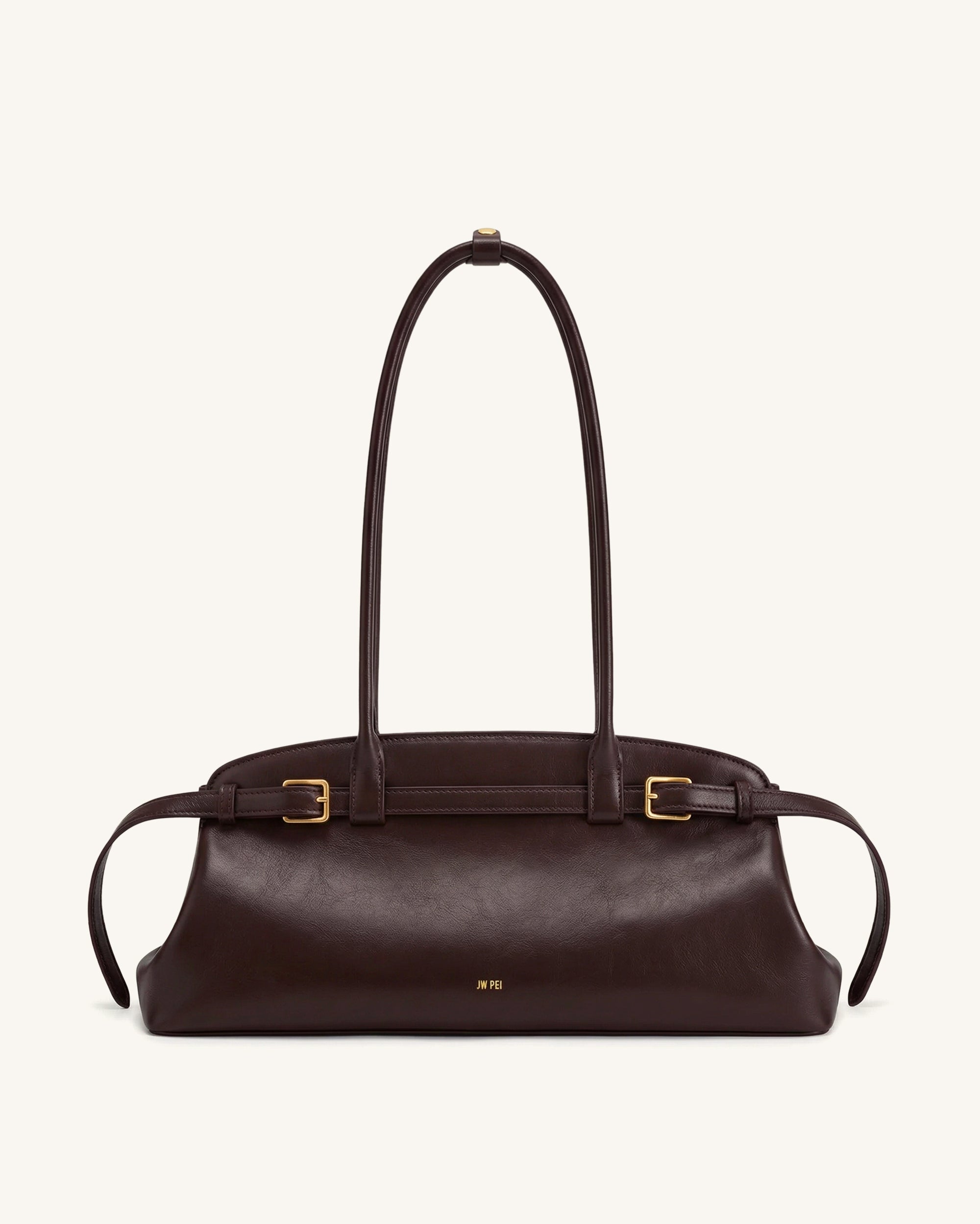 Arden Belt Detail East-West Shoulder Bag - Dark Brown