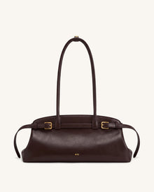 Arden Belt Detail East-West Shoulder Bag - Dark Brown