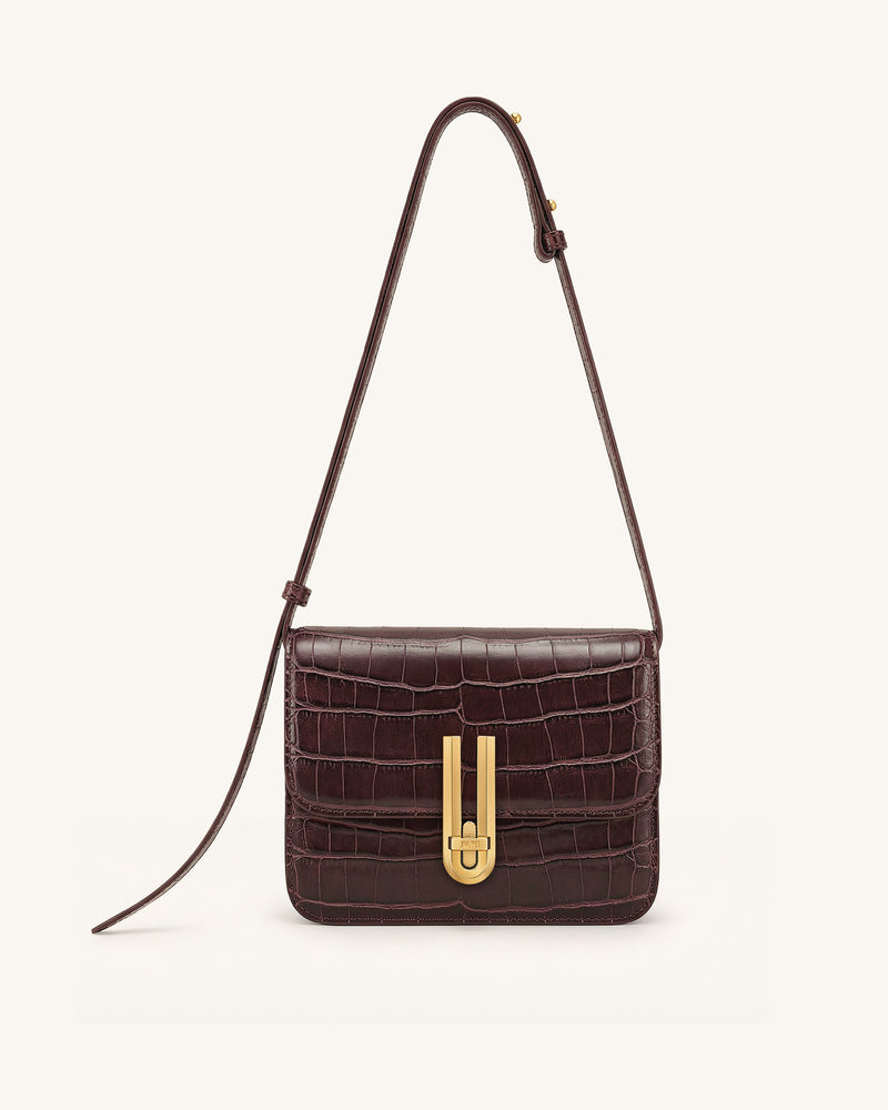 Evania Lock Shoulder Bag - Burgundy Croc