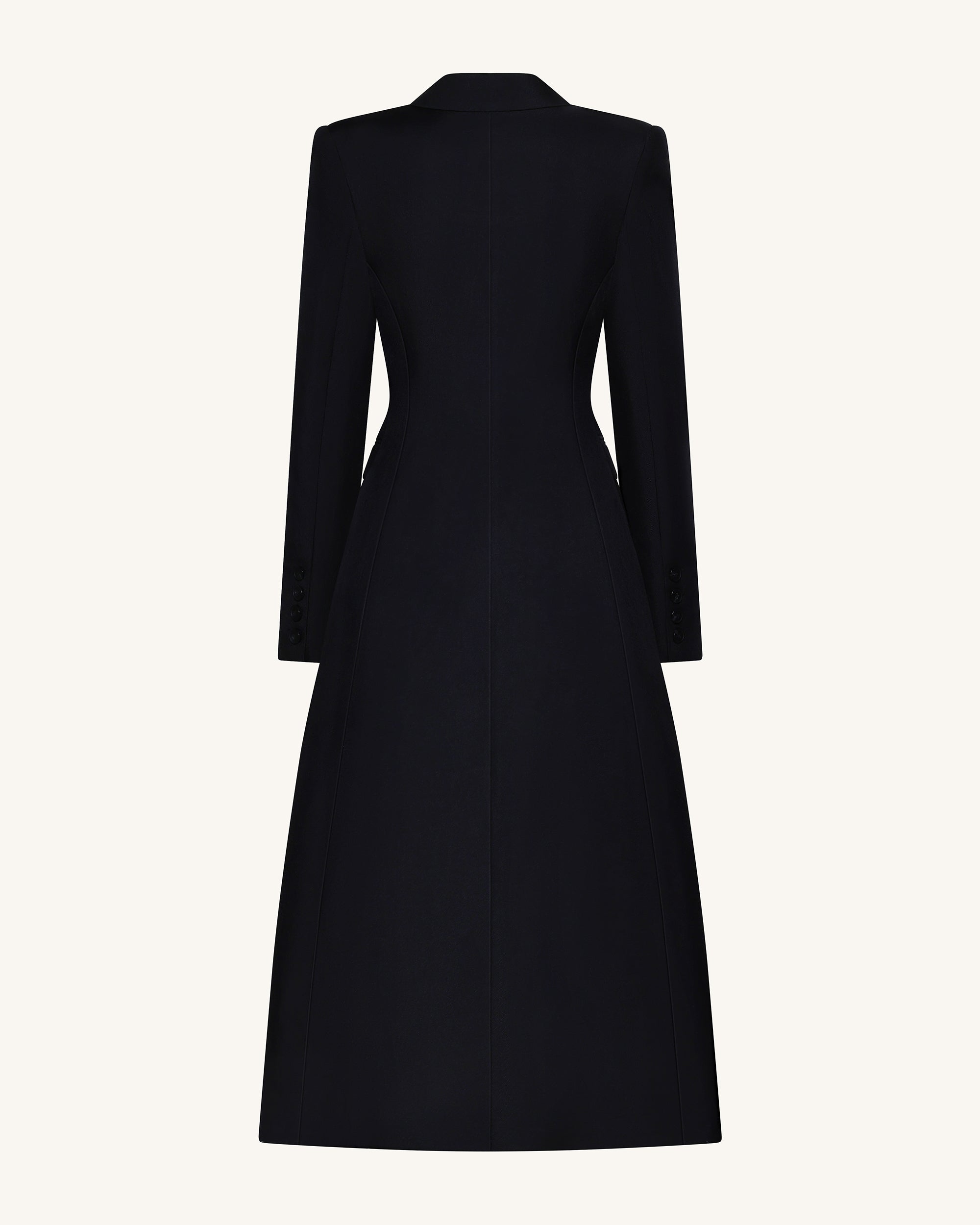 Structured Peak-Lapel Cutaway Maxi Blazer - Black