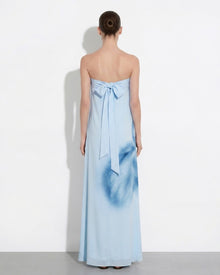 Watercolor Floral Print Strapless Maxi Dress - Blue