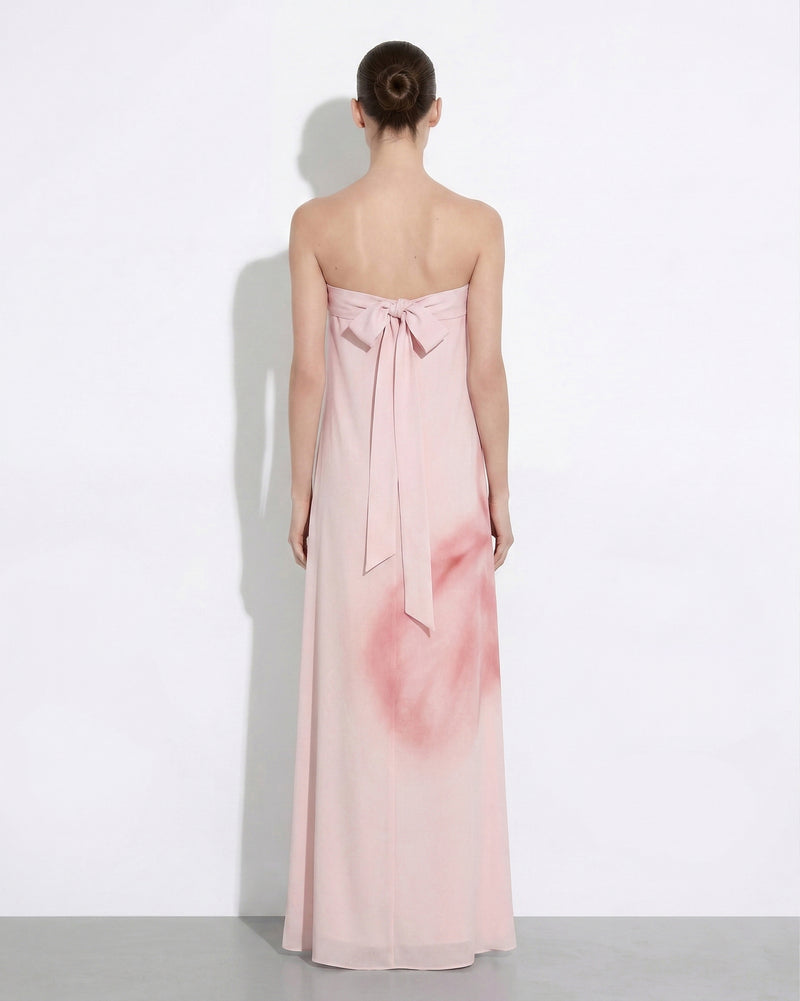 Watercolor Floral Print Strapless Maxi Dress - Pink