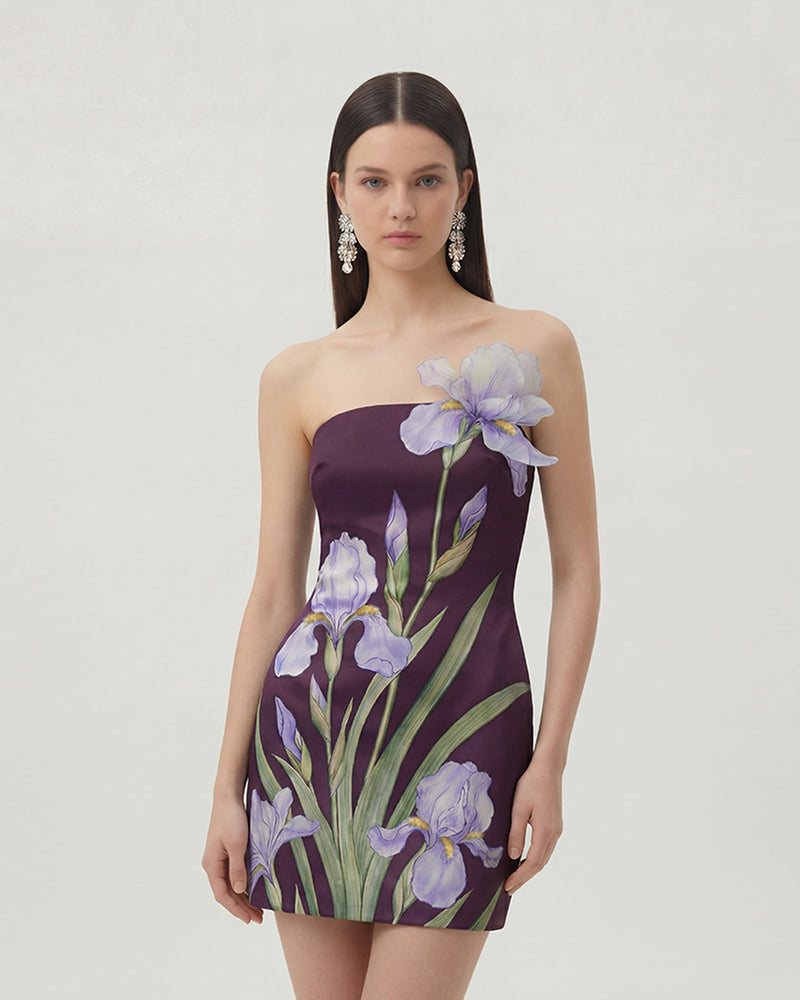 Floral Printed Mini Dress - Purple