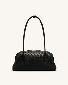 Aveline Woven Textured Shoulder Bag - Black