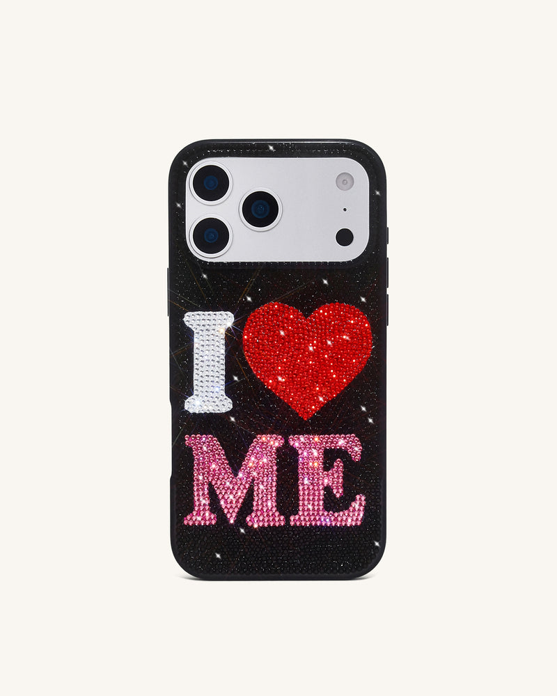 I Love Me Artificial Crystal Phone Case - Black