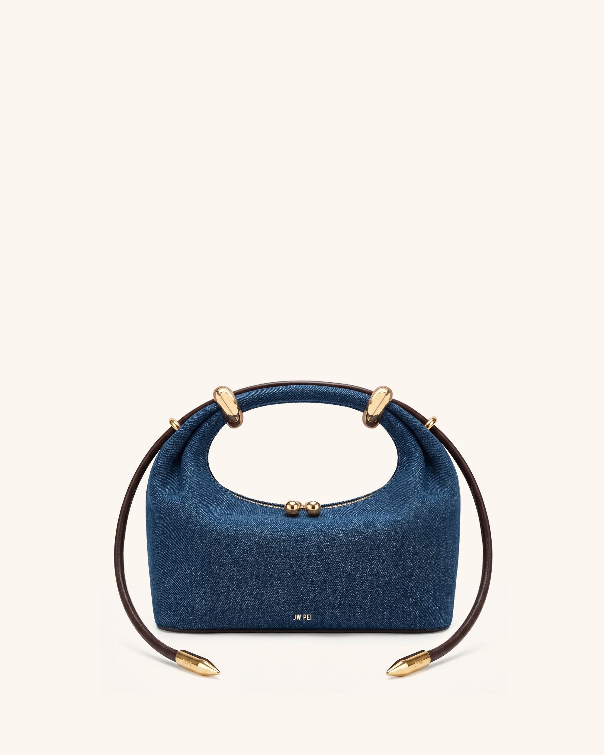 Ellie Metal Ring Embellished Top Handle Bag - Blue Denim