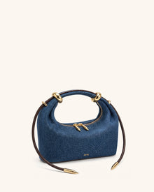 Ellie Metal Ring Embellished Top Handle Bag - Blue Denim