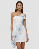 Orchid Embroidered Floral Appliqué Strapless Mini Dress - White Blue