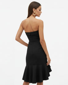 Orchid Embroidered Asymmetrical Strapless Midi Dress - Black Purple