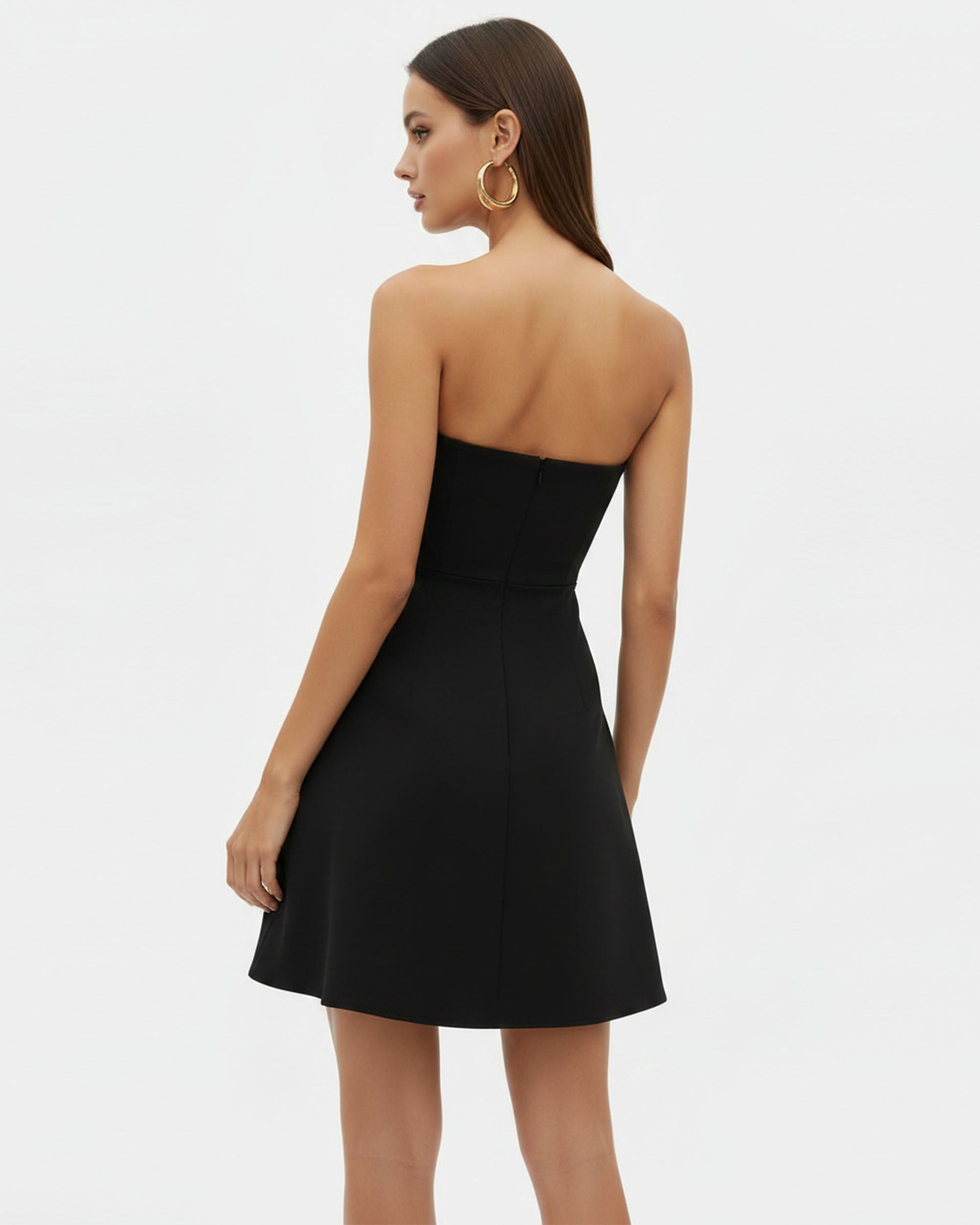 Orchid Embroidered Strapless A-Line Midi Dress - Black Purple