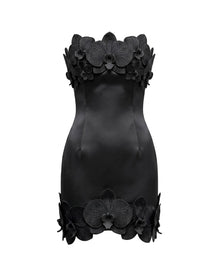 Orchid Trim Strapless Mini Dress - Black