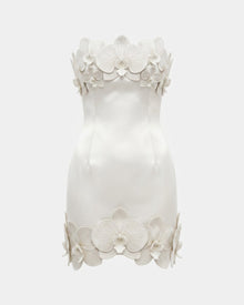 Orchid Trim Strapless Mini Dress - White