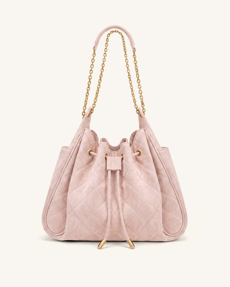 Rowan Faux Suede Quilted Chain Bucket Bag - Pink
