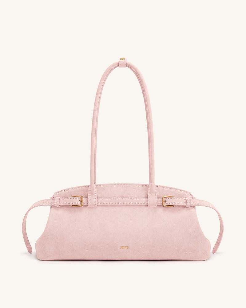 Arden Faux Suede Belt Detail East-West Shoulder Bag - Pink