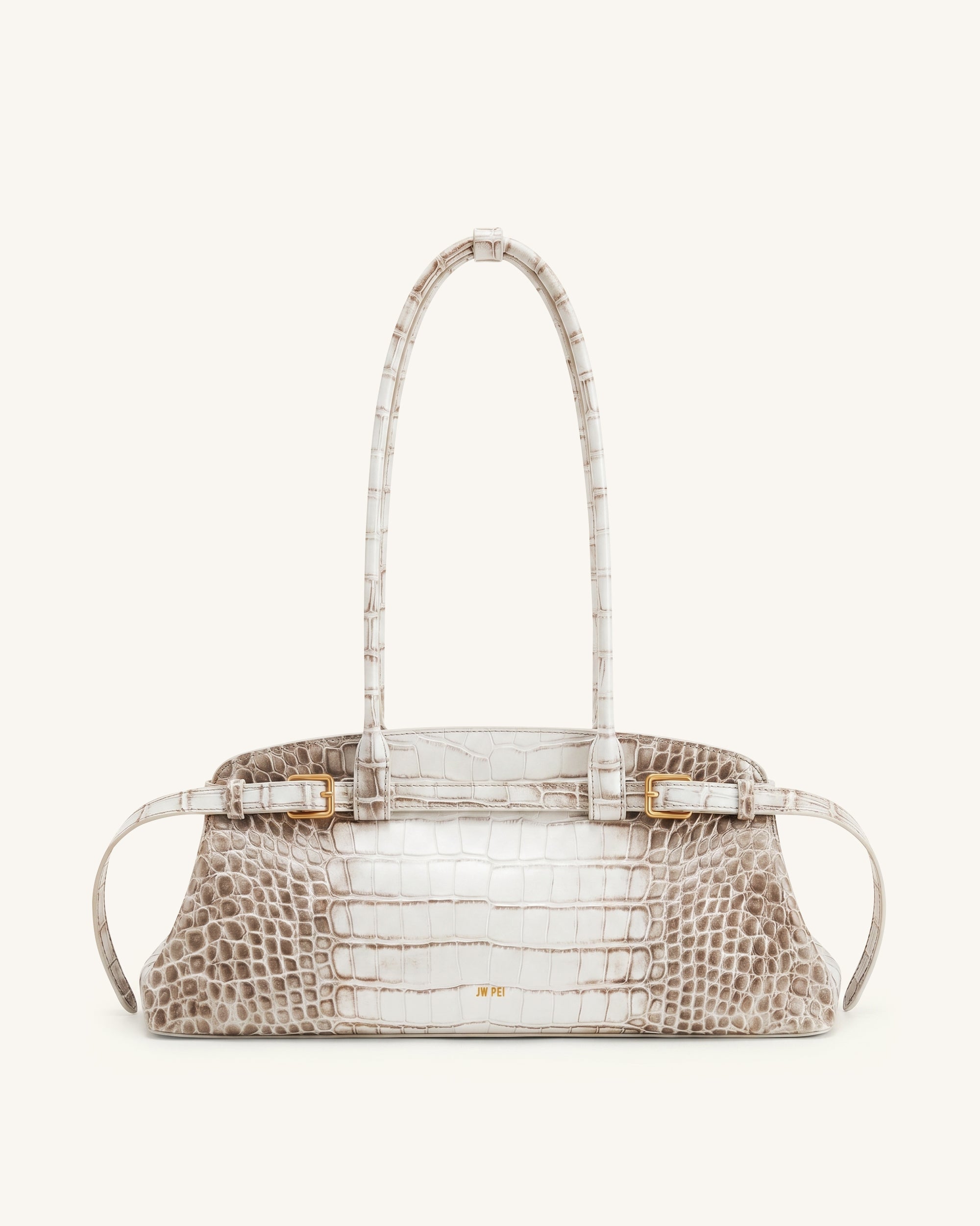 Arden Belt Detail East-West Shoulder Bag - Ivory Croc