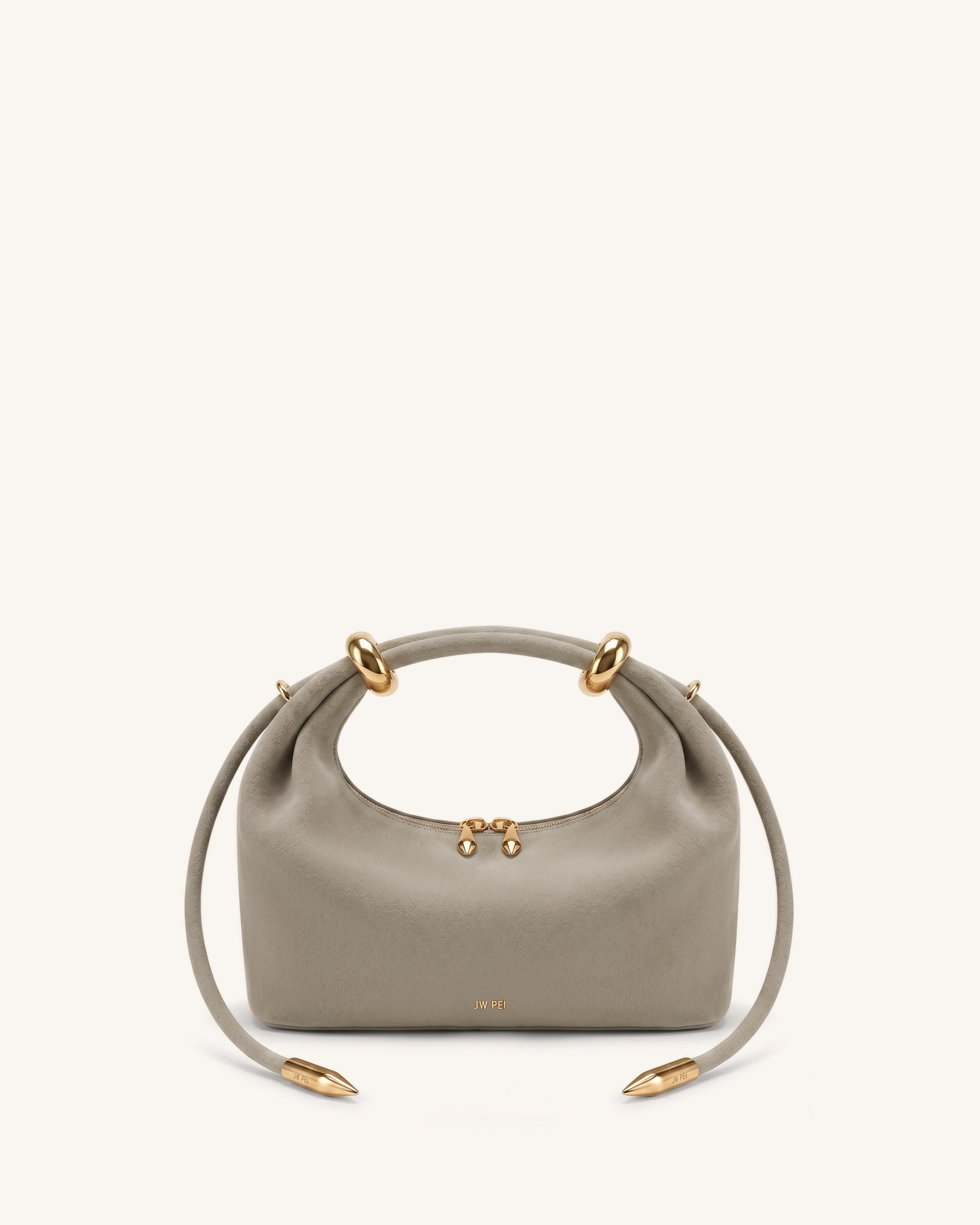 Ellie Faux Suede Metal Ring Embellished Top Handle Bag - Grey