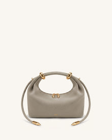 Ellie Faux Suede Metal Ring Embellished Top Handle Bag - Grey