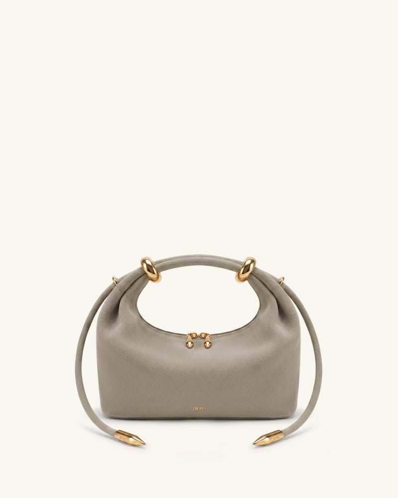 Ellie Faux Suede Metal Ring Embellished Top Handle Bag - Grey