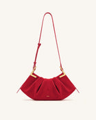 Amelia Faux Suede Pleated Shoulder Bag - Red