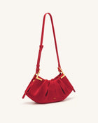 Amelia Faux Suede Pleated Shoulder Bag - Red