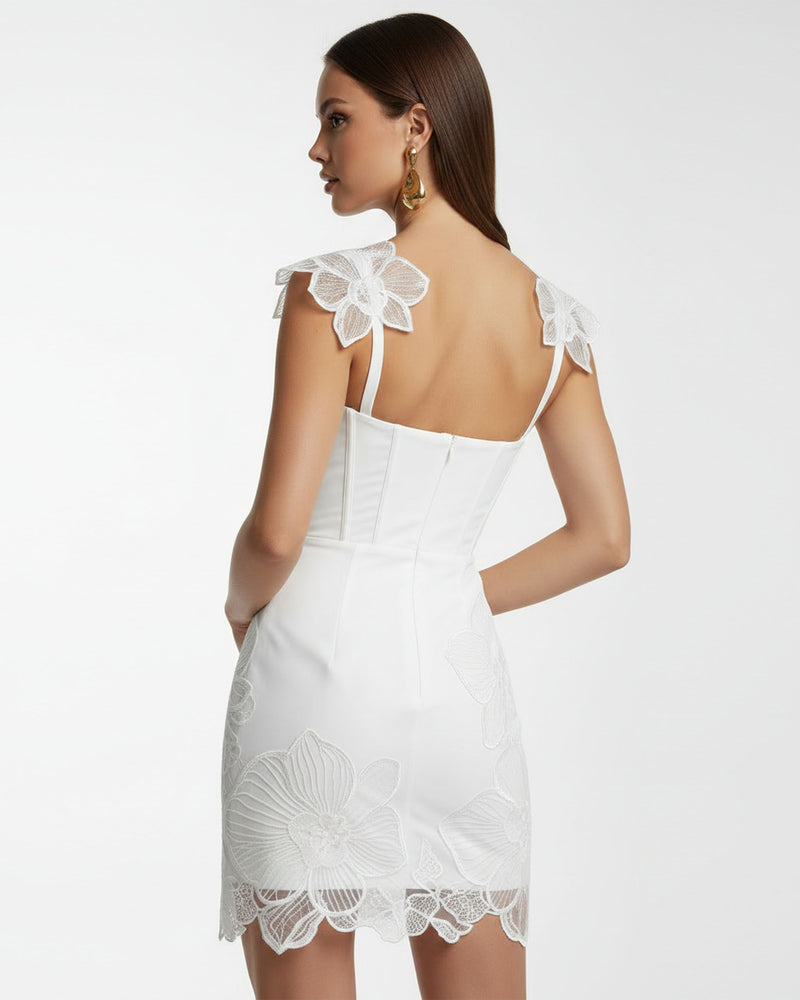 Orchid Embroidered Corset Mini Dress - White