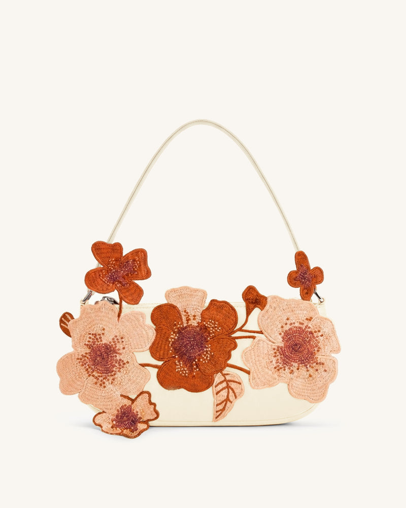Leona Bead Embellished Shoulder Bag - White Orange