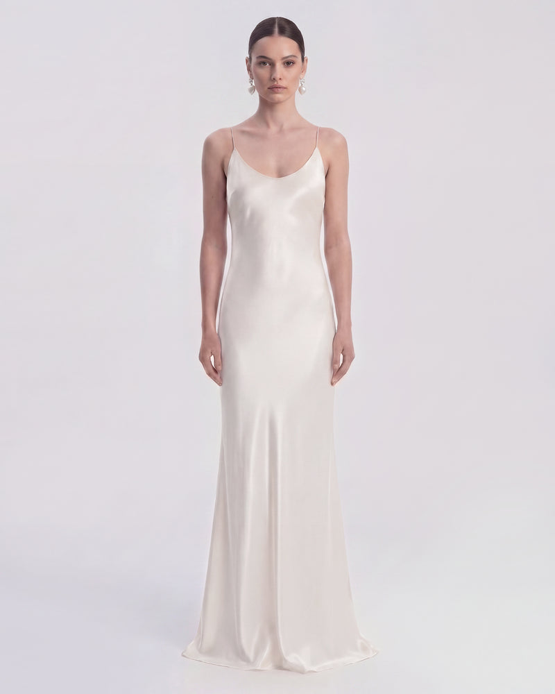 Floral Appliqué Open Back Maxi Dress - White