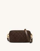 Riley Faux Suede Dachshund Quilted Shoulder Bag - Dark Brown