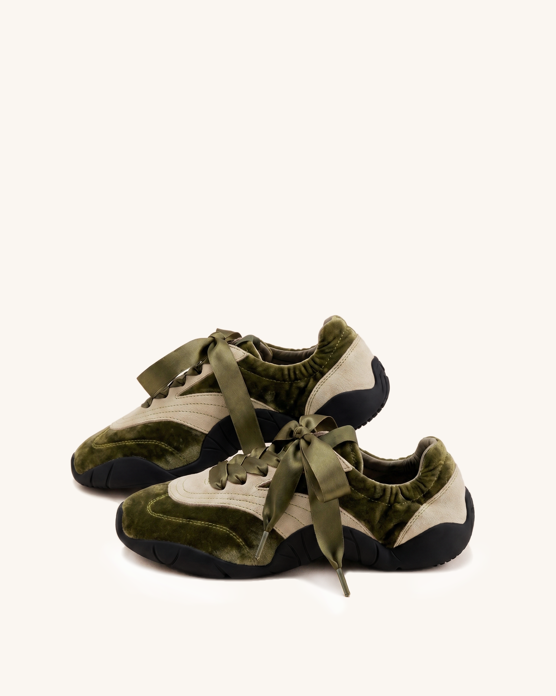 Flavia Ribbon Lace Ballerina Sneakers - Olive Beige