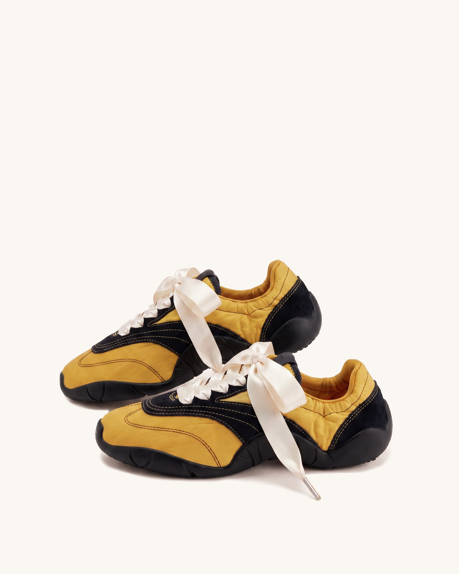 Flavia Ribbon Lace Ballerina Sneakers - Mustard Black