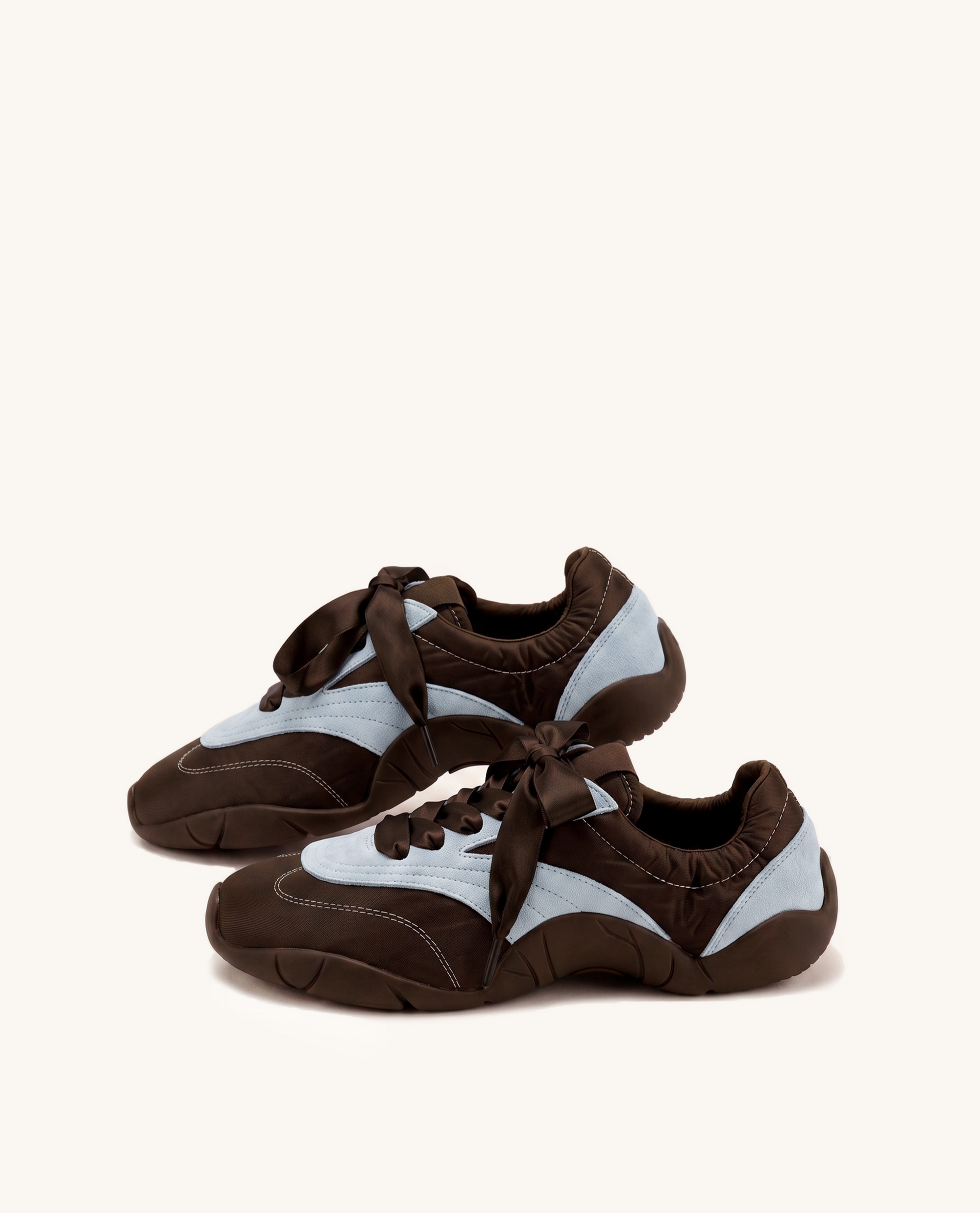 Flavia Ribbon Lace Ballerina Sneakers - Brown Blue