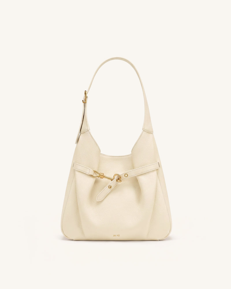 Alina Pebbled Hobo Bag - White