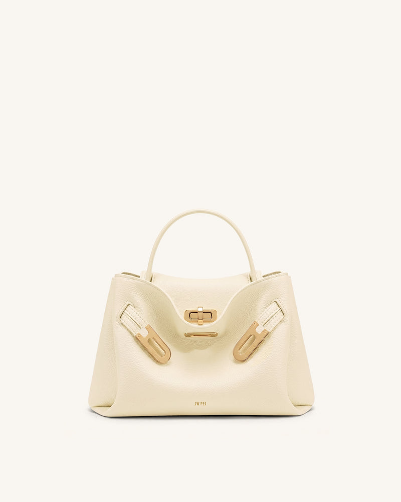 Rhea Small Pebbled Double Buckle Shoulder Bag - White