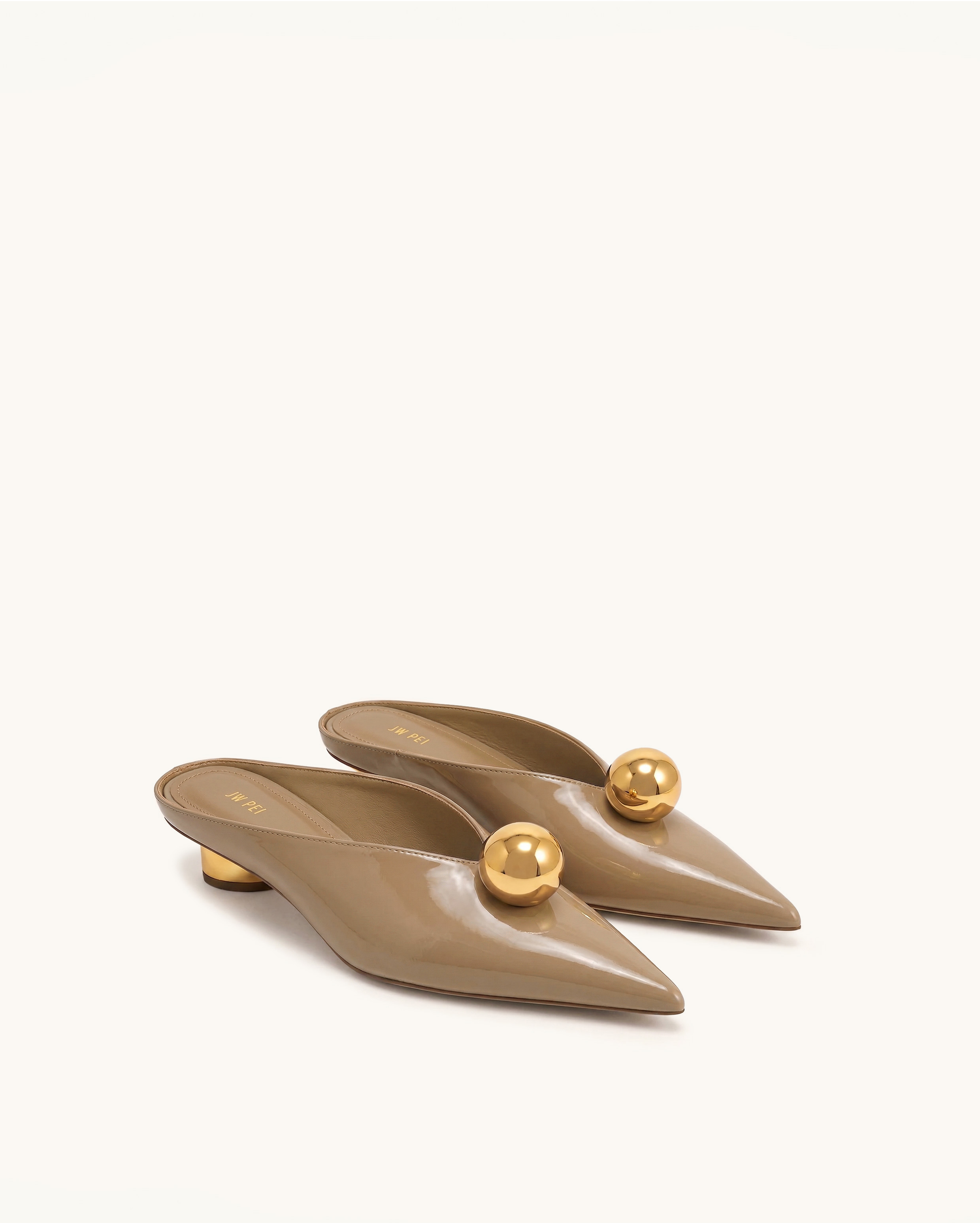Helena Gold Sphere Pointed Toe Mules - Khaki