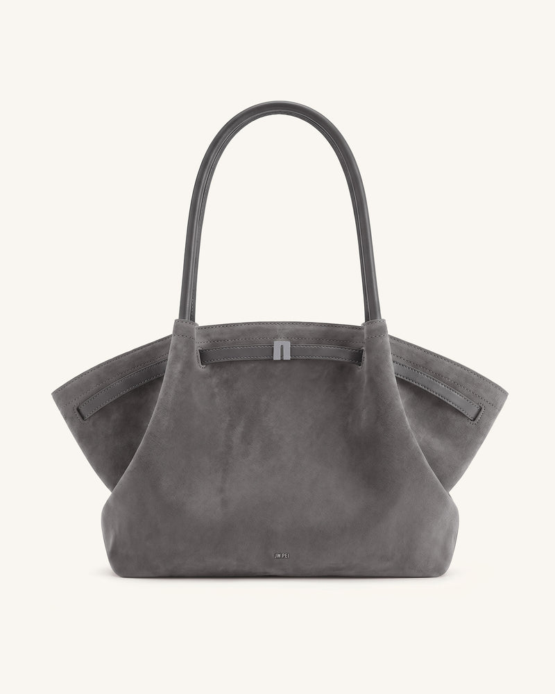 Hana Large Faux Suede Tote Bag - Dark Gray